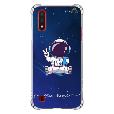 Capa para Galaxy A01 Personalizada Astronauta Curtindo um Som