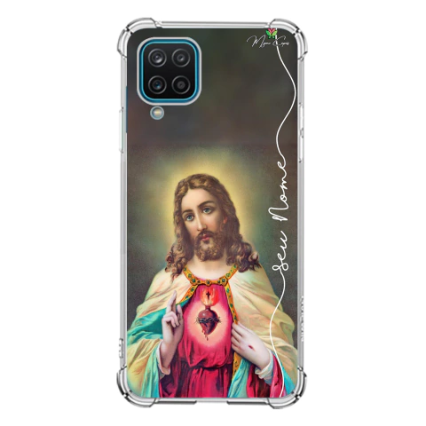Capa para Samsung Galaxy A12 Fé Sagrado e Imaculado Coração