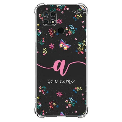 Capa para Redmi 10C Personalizada BarbieCore Floral Rosa com Inicial