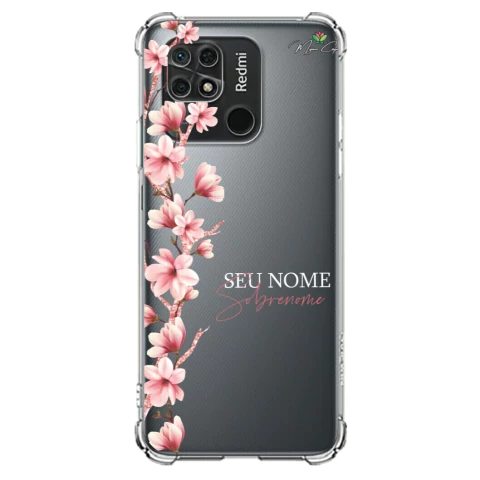 Capa para Xiaomi Redmi 10C Flores de Cerejeira na Vertical Transparente