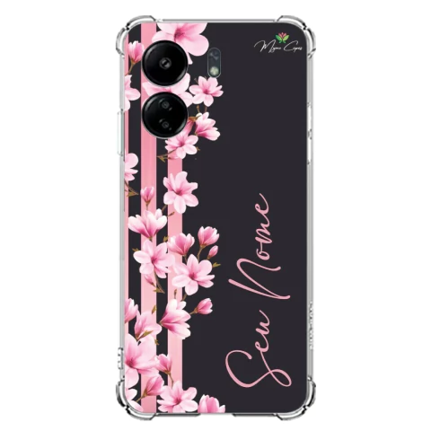 Capa para Xiaomi Redmi 13C Flores de Cerejeira e Linhas Rosas
