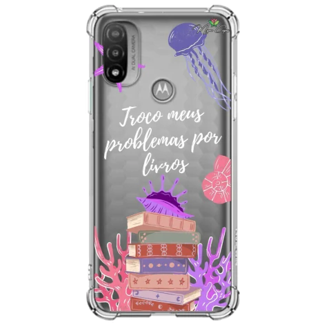 Capa para Moto E20 Estampada Sereias Troco Problemas por Livros