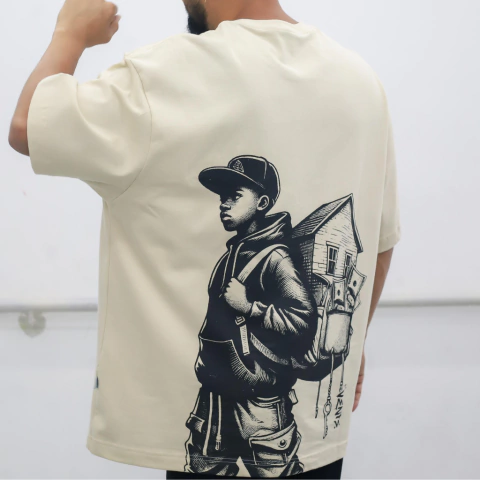 CAMISETA OVERSIZED BEGE 'CASINHA"