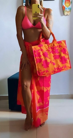 BOLSA FLORAL LARANJA COM ROSA - comprar online