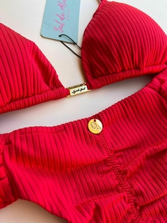 BORBOLETA VERMELHO TOP CORTININHA CANELADO - Sal da Alma Biquínis