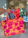 BOLSA FLORAL LARANJA COM ROSA