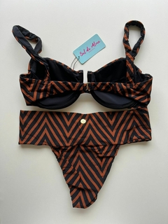 CONJUNTO PALA ZIG ZAG CHOCOLATE COM PRETO - Sal da Alma Biquínis