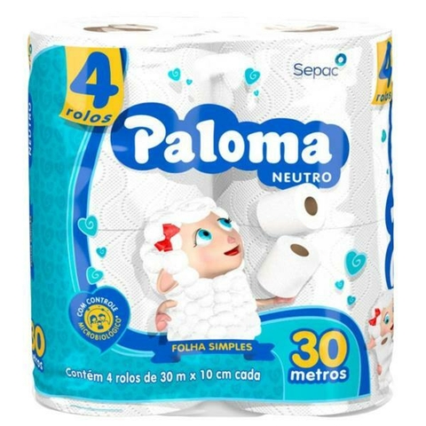 Papel HIgiênico Paloma Folha Simples Neutro 30m 4 Rolos