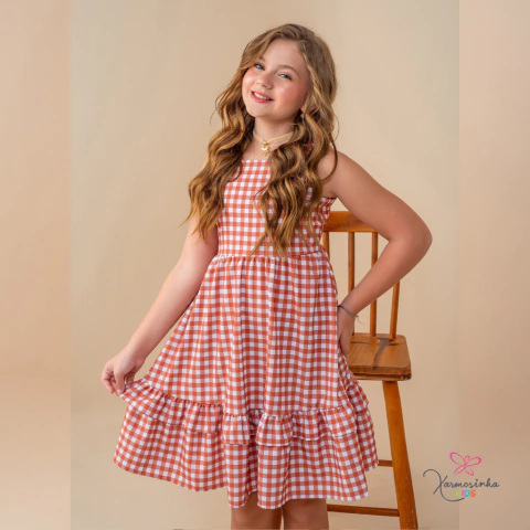 R0200306 Vestido Mariana Xadrez Marron - comprar online