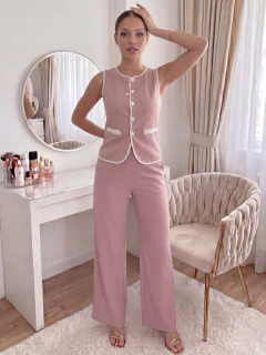 Conjunto de Mujer 2 Piezas | Chaleco sin Mangas con Botones y Pantalón Recto de Pierna Amplia | Set Casual Elegante para Oficina y Eventos en internet