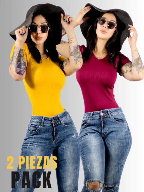 SET DE 2 BLUSAS PLAYERA DE MUJER CANALÉ STRETCH