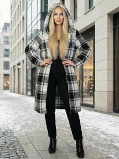 Abrigo Largo de cuadros para Mujer con Capucha, cardigan de cuadros, Chamarra Invierno Casual Elegante – Abrigo Acolchonado para Clima Frío - comprar en línea