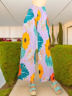 Pantalones de pierna ancha stretch con estampado y diseño plisado - tienda en línea