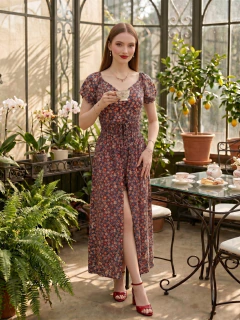 Vestido Midi Floral Mujer con Short Integrado | Escote Drapeado | Cintura Elástica | Unitalla - tienda en línea