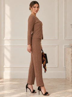 Conjunto Mujer 2 Piezas Tejido Acanalado | Suéter + Pantalón Pierna Ancha | Sets Outfits Elegantes en internet
