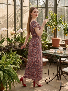 Vestido Midi Floral Mujer con Short Integrado | Escote Drapeado | Cintura Elástica | Unitalla - MALABIS