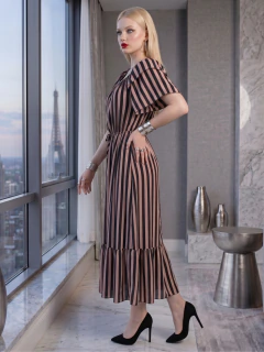 Imagen de Vestido Midi de Rayas Verticales, Corte Favorecedor, Elegancia Casual y Estilo Sofisticado para Mujer