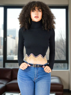 Suéter Mujer Corto Metalizado Cuello Alto Estilo Chic - tienda en línea