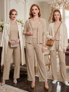 Imagen de Conjunto 4 Piezas Mujer Unitalla | Sudadera con Capucha, Top de Tirantes, Pantalón Palazzo y Short