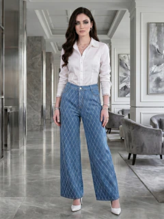 Jeans Wide Leg Mujer con Brillos | Pantalón de Mezclilla Pierna Ancha de Tiro Alto - tienda en línea
