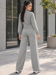 Conjunto 2 Piezas con Rayas Laterales, Sudadera de Manga Larga y Pantalón de Pierna Ancha, Casual Chic y Cómodo para Mujer