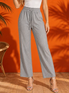 Pantalón Mujer Pierna Ancha con Rayas | Cintura Alta Elástica | Palazzo Casual Cómodo - comprar en línea