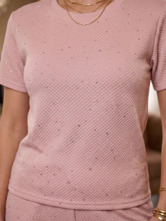 Conjunto Mujer Texturizado con Brillos | Set de Blusa y Pantalón Recto