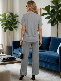 Conjunto de Mujer 2 Piezas | Playera y Pantalón Recto Tela Stretch con Brillos | Set Cómodo Elegante Casual en internet