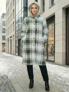 Abrigo Largo de cuadros para Mujer con Capucha, cardigan de cuadros, Chamarra Invierno Casual Elegante – Abrigo Acolchonado para Clima Frío en internet