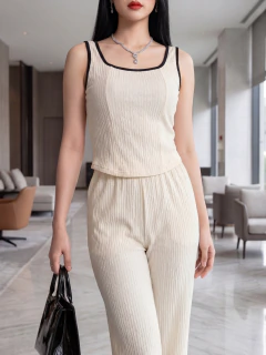 Conjunto Mujer 2 Piezas Tank Top y Pantalón Palazzo Acanalado | Tela Stretch Suave | Casual Elegante - tienda en línea