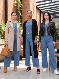 Conjunto de Mezclilla para Mujer 2 Piezas | Chaleco con Botones y Pantalón Wide Leg de Tiro Alto | Casual Elegante - MALABIS