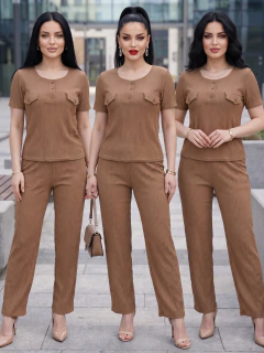 Conjunto 2 Piezas, Blusa Manga Corta y Pantalón Palazzo, Casual Elegante para Mujer - MALABIS
