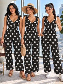 Jumpsuit Elegante de Lunares para Mujer, Enterizo Chic de Pierna Ancha, Estilo Casual y Sofisticado - MALABIS