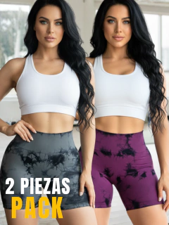 Set 2 Shorts Deportivo Mujer Casual Stretch Texturizado Push Up Biker, Running, Gym y Entrenamiento Shores - MALABIS