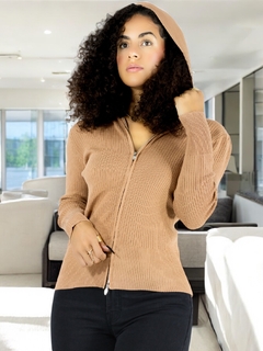 Suéter Cárdigan De Manga Larga Cuello Cierre y Capucha Casual Mujer Sweater