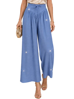 Pantalón de Pierna Ancha con Brillos, Tiro Alto y Lazo, Elegante y Sofisticado para Mujer en internet