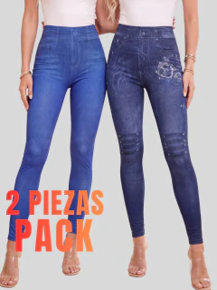 Pack 2 Leggings para Mujer | Efecto Mezclilla Estampados | Stretch Ajuste Moldeador - comprar en línea
