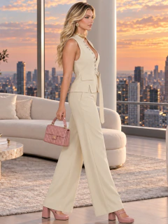 Conjunto 2 Piezas para Mujer, Chaleco Elegante y Pantalón Palazzo, Casual Chic