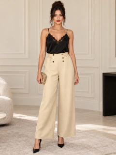 Pantalón de Mujer Palazzo, Tiro Alto, Pierna Ancha y Botones Elegantes en internet