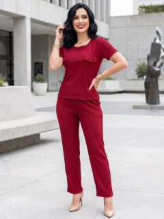 Conjunto 2 Piezas, Blusa Manga Corta y Pantalón Palazzo, Casual Elegante para Mujer