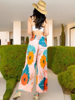 Pantalones de pierna ancha stretch con estampado y diseño plisado - comprar en línea