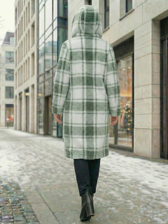 Abrigo Largo de cuadros para Mujer con Capucha, cardigan de cuadros, Chamarra Invierno Casual Elegante – Abrigo Acolchonado para Clima Frío - tienda en línea