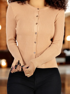 Suéter de Mujer Manga Larga Acanalado, Sweater de Punto con Botones Elegante y Casual - MALABIS