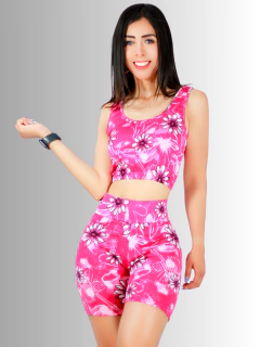 Conjunto deportivo Blusa Crop inconsútil con Shorts biker Estampado Set de 2 Piezas - MALABIS