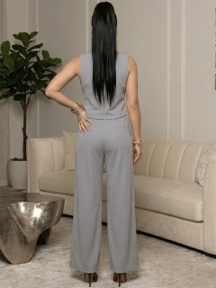 Conjunto de Mujer 2 Piezas | Pantalón Palazzo y Blusa sin Mangas con Botones | Set Elegante Casual de Tiro Alto - tienda en línea
