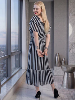 Vestido Midi de Rayas Verticales, Corte Favorecedor, Elegancia Casual y Estilo Sofisticado para Mujer - tienda en línea