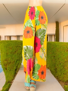 Pantalones de pierna ancha stretch con estampado y diseño plisado - MALABIS