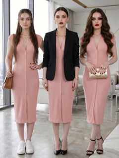 Vestido Midi Ajustado para Mujer con Botones y Cuello Tipo Camisa | Vestido Canalé Sin Mangas - MALABIS