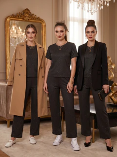 Conjunto Mujer Texturizado con Brillos | Set de Blusa y Pantalón Recto - tienda en línea