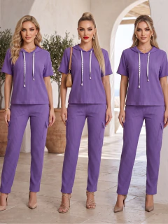 Conjunto 2 Piezas, Blusa con Capucha y Pantalón Cargo, Casual y Cómodo para Mujer - MALABIS